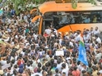 Congress and INDIA bloc supporters in Connaught Place on Thursday. 