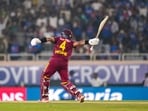 West Indies' captain Shai Hope celebrates after winning the second T20I cricket match of a series between India and West Indies, in Ranchi.(PTI)