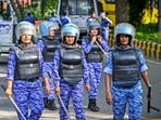 Security personnel are seen deployed in large numbers near Jantar Mantar, as roads leading to the protest site remain closed and barricaded amid heightened security arrangements ahead of a protest called by the Cockroach Janta Party (CJP) in New Delhi.
