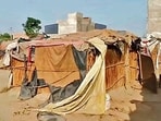 The slum near gurdwara Sri Manji Sahib. Gurdwara staff refuted claims that the shanties were set ablaze by them. (HT Photo)