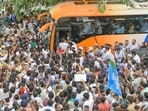 Gyanesh Kumar row LIVE: Congress and INDIA bloc supporters as INDIA bloc MPs board a bus in Connaught Place before heading towards Rajghat to stage a protest in New Delhi on Thursday. 
