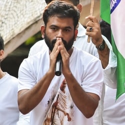 Cockroach Janta Party (CJP) founder Abhijit Dipke speaks during a protest seeking Chief Election Commissioner Gyanesh Kumar's resignation.