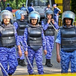 Security personnel are seen deployed in large numbers near Jantar Mantar, as roads leading to the protest site remain closed and barricaded amid heightened security arrangements ahead of a protest called by the Cockroach Janta Party (CJP) in New Delhi.