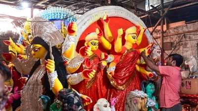 Gram it: An artisan gives finishing touches to idols of Durga, Lakshmi, Saraswati, Kartikeya, Ganesha and Mahishasura. Ahead of the Durga Puja festivities (October 17 to 21), this workshop in Noida’s Sector 31 is abuzz with activity as preparations begin soon for Durgotsava or Sharadotsava, which celebrates goddess Durga’s victory over the demon Mahishasura. (Photo: Sunil Ghosh/HT) Gram it: An artisan gives finishing touches to idols of Durga, Lakshmi, Saraswati, Kartikeya, Ganesha and Mahishasura. Ahead of the Durga Puja festivities (October 17 to 21), this workshop in Noida’s Sector 31 is abuzz with activity as preparations begin soon for Durgotsava or Sharadotsava, which celebrates goddess Durga’s victory over the demon Mahishasura. (Photo: Sunil Ghosh/HT)