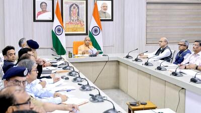 Chief minister Yogi Adityanath at a review meeting with senior officials in Lucknow on Friday. (HT Photo)