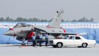 Amar Preet Singh, chief of the Air Staff of India, leaves in the Ford Saloon after the 94th Air Force Day parade, at Hindon Air Force Station in Ghaziabad. (Reuters Photo)