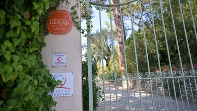 FILE - The entrance of the Renoir Museum is pictured after thieves stole four valuable Renoir paintings, in Cagnes-sur-Mer, Tuesday, Sept. 8, 2026. (AP Photo/Philippe Magoni, file) (AP Photo/Philippe Magoni)