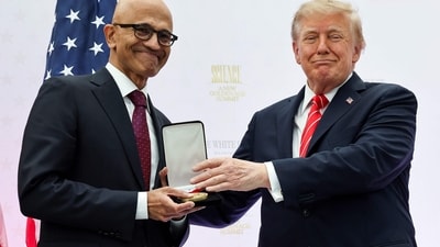 CEO of Microsoft Satya Nadella receives the National Medal of Technology and Innovation from US President Donald Trump. (Getty Images via AFP) CEO of Microsoft Satya Nadella receives the National Medal of Technology and Innovation from US President Donald Trump. (Getty Images via AFP)