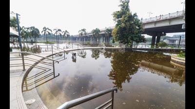 The Gomti Riverfront park submerges due to the rise in the water level of the Gomti River, in Lucknow on Friday. (ANI Photo) The Gomti Riverfront park submerges due to the rise in the water level of the Gomti River, in Lucknow on Friday. (ANI Photo)