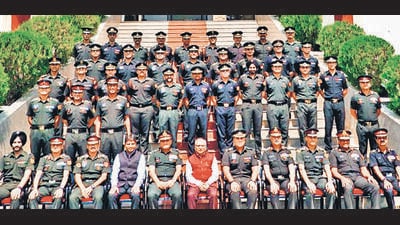 The first batch of the Armoured Corps with IIT-Ropar dignitaries in Ahilyanagar, Maharashtra, on Friday. (HT Photo)