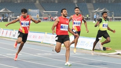 Manikanta Hoblidhar won the men's 100m final at the National Open Athletics Championships 2026 (HT) Manikanta Hoblidhar won the men's 100m final at the National Open Athletics Championships 2026 (HT)
