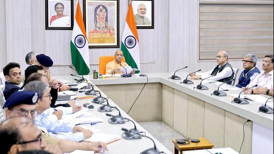 Chief minister Yogi Adityanath at a review meeting with senior officials in Lucknow on Friday. (HT Photo)