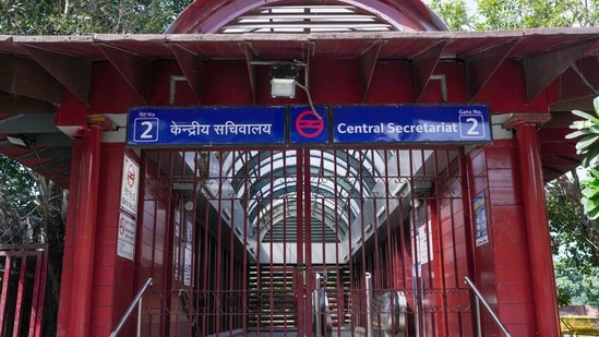 Central Secretariat metro station closed amid stir seeking resignation of Chief Election Commissioner (CEC) Gyanesh Kumar in New Delhi, Friday, Oct. 2, 2026. (PTI/File)