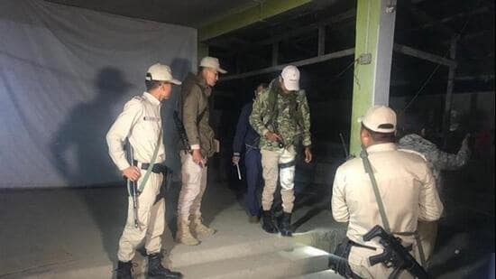 Officers said that around 9 pm, unidentified people hurled a hand grenade at the gate of B/107 RAF at New Lambulane.