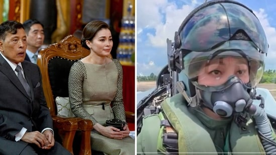 Thailand’s Queen Suthida flew the fighter jet in Surat Thani. (AFP, Screengrab)