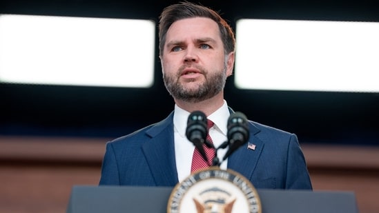 US Vice President JD Vance, during an announcement in the South Court Auditorium of the Eisenhower Executive Office Building at the White House in Washington on Thursday
