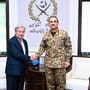 This handout photograph taken and released by Pakistan's Inter-Services Public Relations (ISPR) on October 7, 2026 shows Pakistan's Army Chief and Field Marshal Syed Asim Munir (R) shaking hands with United Nations Secretary General Antonio Guterres before their meeting in Rawalpindi. (Photo by Pakistan's Inter-Services Public Relations (ISPR) / AFP) / RESTRICTED TO EDITORIAL USE - MANDATORY CREDIT "AFP PHOTO /Pakistan's Inter-Services Public Relations (ISPR) " - HANDOUT - NO MARKETING NO ADVERTISING CAMPAIGNS - DISTRIBUTED AS A SERVICE TO CLIENTS