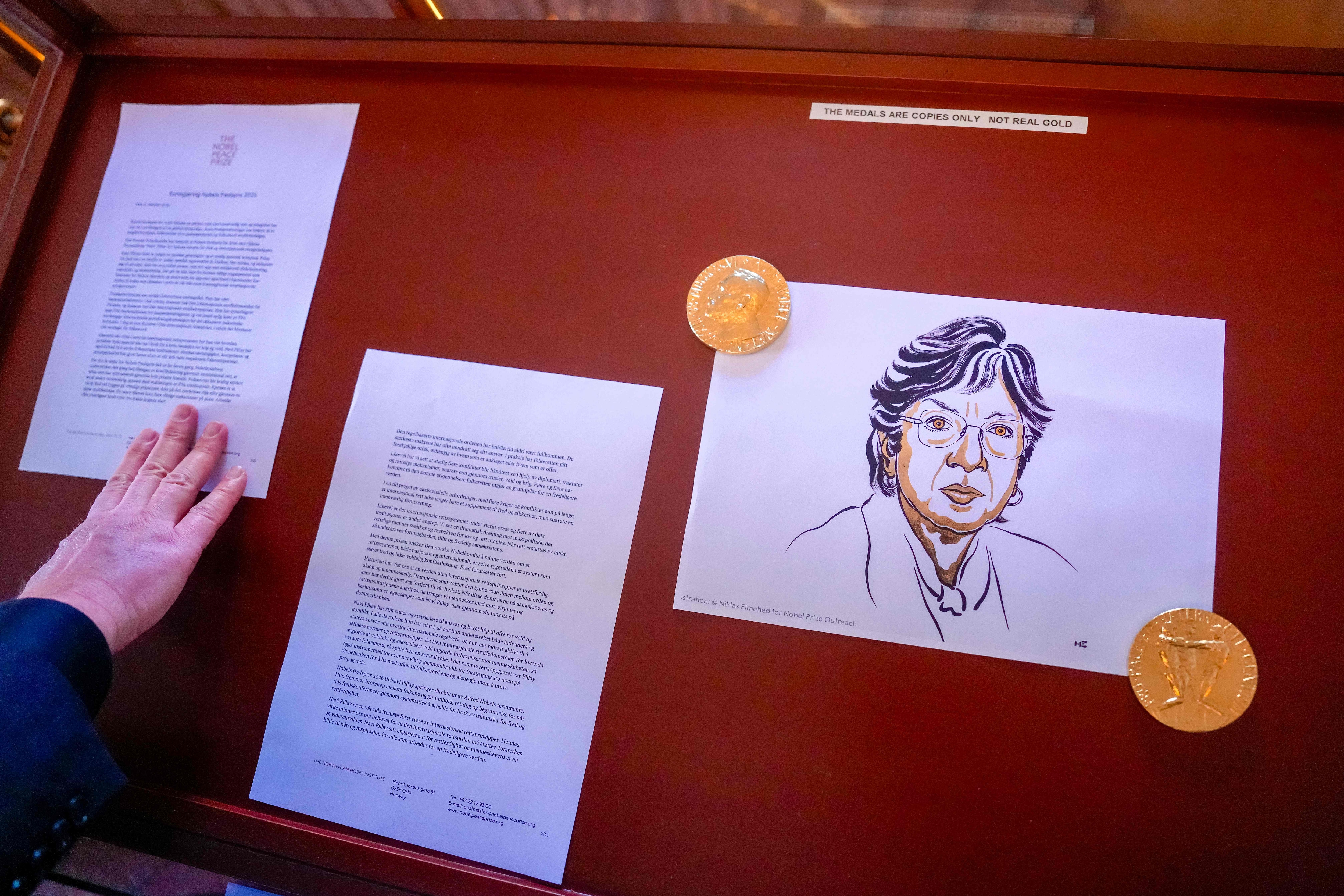 An illustration depicting 2026 Peace Prize laureate Navanethem "Navi" Pillay is pictured after, after the announcement of the 2026 peace prize winner, in Oslo on October 9, 2026. (AFP) An illustration depicting 2026 Peace Prize laureate Navanethem "Navi" Pillay is pictured after, after the announcement of the 2026 peace prize winner, in Oslo on October 9, 2026. (AFP)