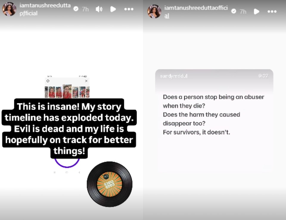 A screengrab of Tanushree Dutta's Instagram Stories.