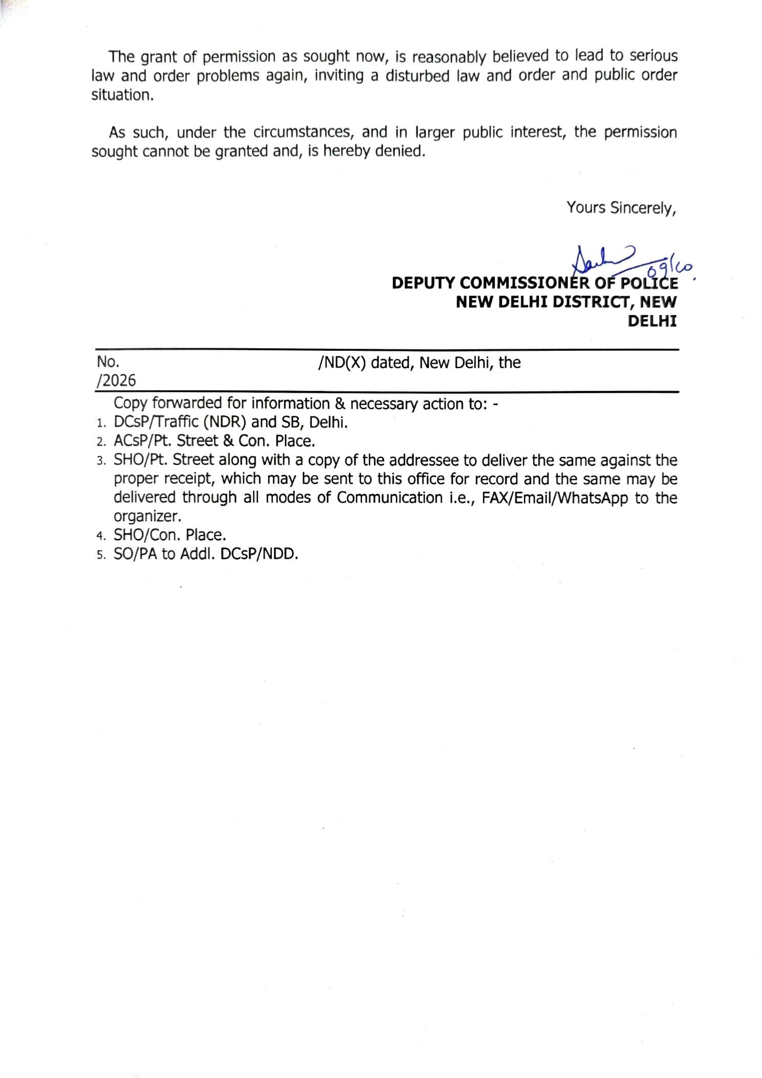 Delhi Police letter Delhi Police letter