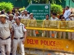 CJP Jantar Mantar protest live updates: Police personnel deployed near Jantar Mantar in view of a call for protest by the Cockroach Janta Party on (Oct 10), in New Delhi on Friday.(ANI)