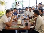 Lok Sabha LoP Rahul Gandhi shares a conversation over coffee with Tamil Nadu chief minister C. Joseph Vijay. 