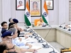 Chief minister Yogi Adityanath at a review meeting with senior officials in Lucknow on Friday. (HT Photo)