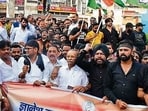 Congress workers at a rally in Ranchi on Saturday (HT PHOTO)