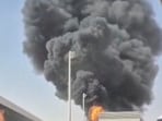 Smoke and flames rise from King Khalid Airport, after Yemen’s Iran-backed Houthis said they attacked the airport, in Riyadh, Saudi Arabia. (Social Media via REUTERS)