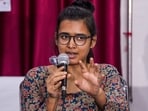 All India Students' Association (AISA) national president Neha Bora addresses a press conference at the AIKS office, in Kolkata, West Bengal, Tuesday, Oct. 6, 2026.(PTI Photo/Swapan Mahapatra)