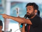 Cockroach Janta Party (CJP) founder Abhijeet Dipke during the 'people's tribunal protest, organised by various civil society groups against the Special Intensive Revision (SIR) of electoral rolls, at Freedom Park in Bengaluru.