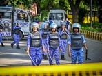 Security personnel are seen deployed in large numbers near Jantar Mantar, as roads leading to the protest site remain closed and barricaded amid heightened security arrangements.