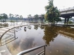 The Gomti Riverfront park submerges due to the rise in the water level of the Gomti River, in Lucknow on Friday. (ANI Photo)
