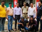 The accused at the Naini police station in Prayagraj. (Sourced)