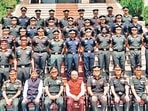 The first batch of the Armoured Corps with IIT-Ropar dignitaries in Ahilyanagar, Maharashtra, on Friday. (HT Photo)