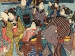The sakura picnic tradition began centuries ago, as a way to tamp down the earth on river banks to prevent flooding in spring. Above, a mid-19th-century depiction by Utagawa Kuniyoshi. (Wikimedia)
