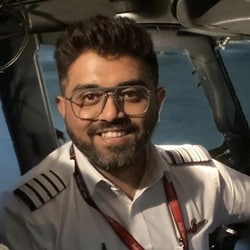 This undated photo released on Israel's Foreign Ministry social media shows Indian Capt. Smit Machchhar in the cockpit of a plane in an unknown location.