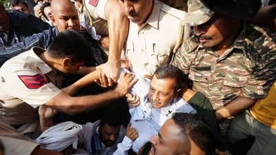 AAP Chief Arvind Kejriwal being detained after the latter took part in protest in New Delhi, India on Saturday, October 10, 2026. (HT Photos ) AAP Chief Arvind Kejriwal being detained after the latter took part in protest in New Delhi, India on Saturday, October 10, 2026. (HT Photos )