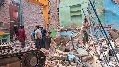 MCD demolished three buildings in New Seemapuri on Friday (ANI Video Grab)