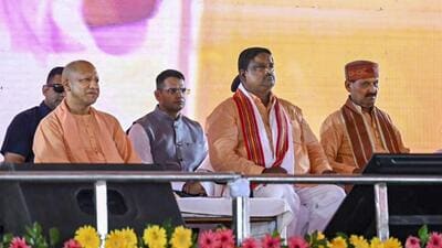 Chief minister Yogi Adityanath at an event in Balrampur on Saturday. (PTI PHOTO)