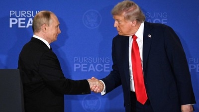 US President Donald Trump (R) and Russian President Vladimir Putin shake hands at the end of a joint press conference after participating in a US-Russia summit on Ukraine at Joint Base Elmendorf-Richardson in Anchorage, Alaska, on August 15, 2025. US President Donald Trump (R) and Russian President Vladimir Putin shake hands at the end of a joint press conference after participating in a US-Russia summit on Ukraine at Joint Base Elmendorf-Richardson in Anchorage, Alaska, on August 15, 2025.