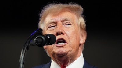 US President Donald Trump speaks during a Republican campaign rally at F&M Bank Arena in Clarksville, Tennessee. (REUTERS)