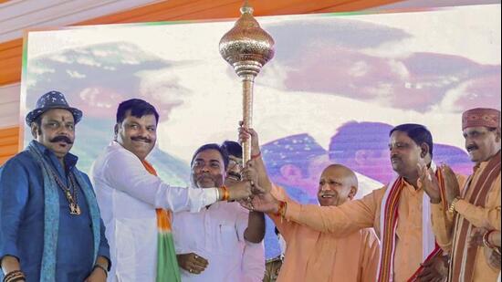 Chief minister Yogi Adityanath in Balrampur on Saturday. (PTI PHOTO)