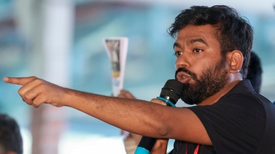 Cockroach Janta Party (CJP) founder Abhijeet Dipke during the 'people's tribunal protest, organised by various civil society groups against the Special Intensive Revision (SIR) of electoral rolls, at Freedom Park in Bengaluru. (PTI)