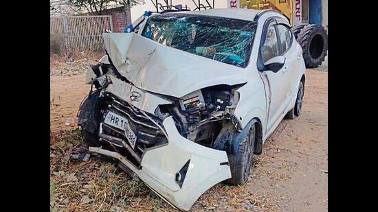 The car damaged in the accident. (HT)