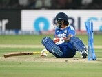 India's Ishan Kishan reacts after getting stumped-out off the bowling of West Indies Roston Chase during the third T20 international cricket match between India and West Indies at the Holkar Cricket Stadium in Indore India's Ishan Kishan reacts after getting stumped-out off the bowling of West Indies Roston Chase during the third T20 international cricket match between India and West Indies at the Holkar Cricket Stadium in Indore
