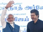 Chennai: Prime Minister Narendra Modi and Tamil Nadu Chief Minister C Joseph Vijay during the launch and inauguration of various development projects worth over <span class='webrupee'>₹</span>13,000 crore. (PTI)