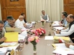 Himachal CM Sukhvinder Singh Sukhu presides over the cabinet meeting in Shimla on Saturday. (HT Photo)