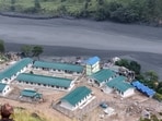 Damage is seen to a hydropower plant under construction along the Budhi Gandaki River, following a flash flood in Nepal's Gorkha district on October 11, 2026. 