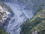 This photo is provided by the Nepal Army Budhi Gandaki river in north central Nepal is seen in spate, Sunday, Oct. 11, 2026. (Nepal Army via AP)